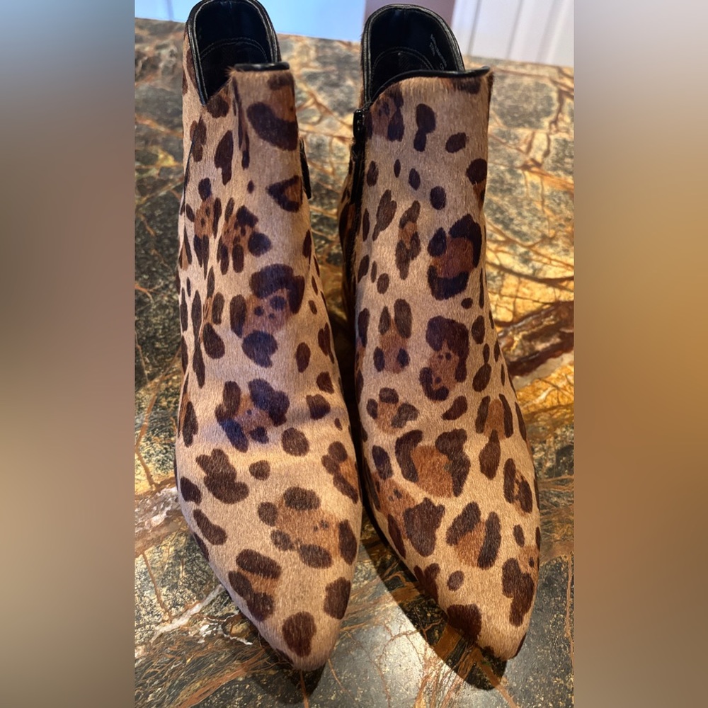 Cole Haan Brown Leopard Print Animal Hair Ankle Boots
